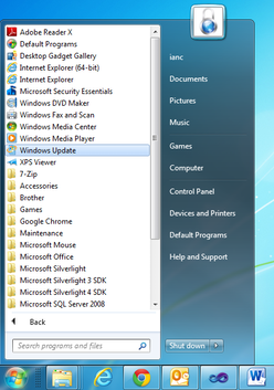 Screenshot of opening Windows Update